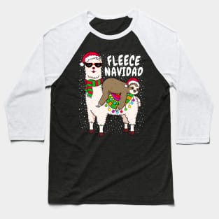 Fleece Feliz Navidad Sloth Riding Llama Spanish  Christmas Baseball T-Shirt